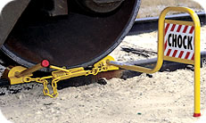 4011-08 Rail Chocks 
C-2 Type Double Steel Rail Chock with Tightener with Flag Exposed Rail 
Weight 20 lbs