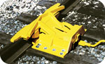 4114-11 Derails - Retractable 
Two-Way Retractable Derail
Broad deflection angle derails six-axle locomotives as well as and freight cars. Derails in both directions. Derail is supplied with high-rise operating stand, connecting rod and blue derail sign. Weight 525 lbs.